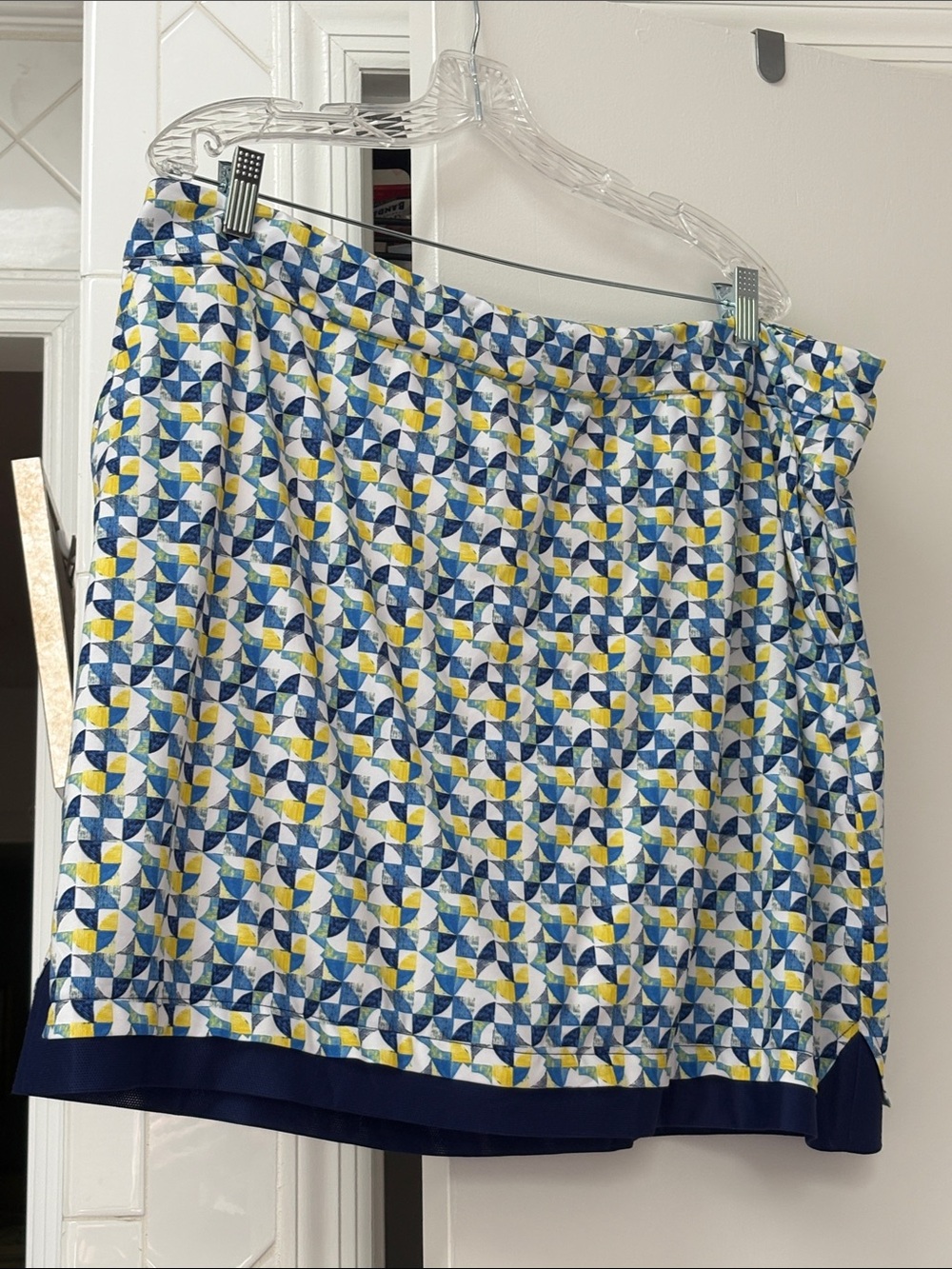 Printed Blue & Yellow Geometric A-Line Women's Golf Skort